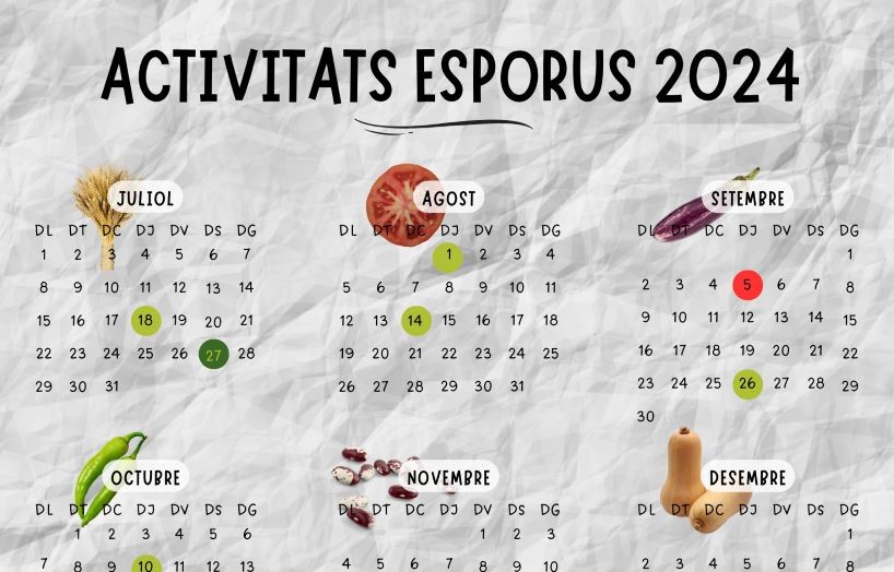 Imatge parcial del calendari de les jornades de neteja de llavors Esporus 2024